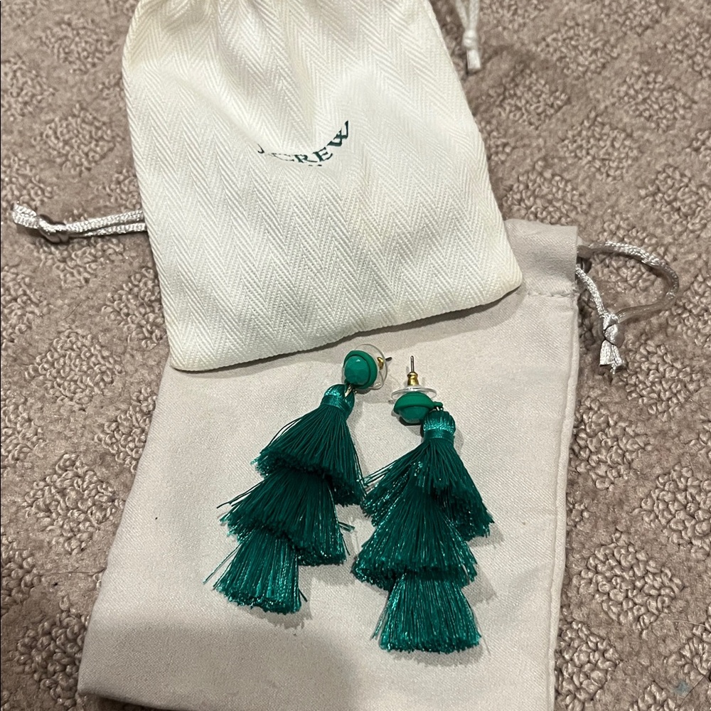 J. Crew Emerald Tassel Earrings